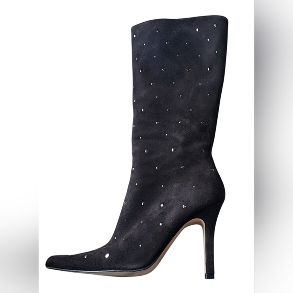 Coup D'Etat Shoes - Coup D'Etat Chocolate Suede Tall Heeled Studded Zip Boots Size 9 B